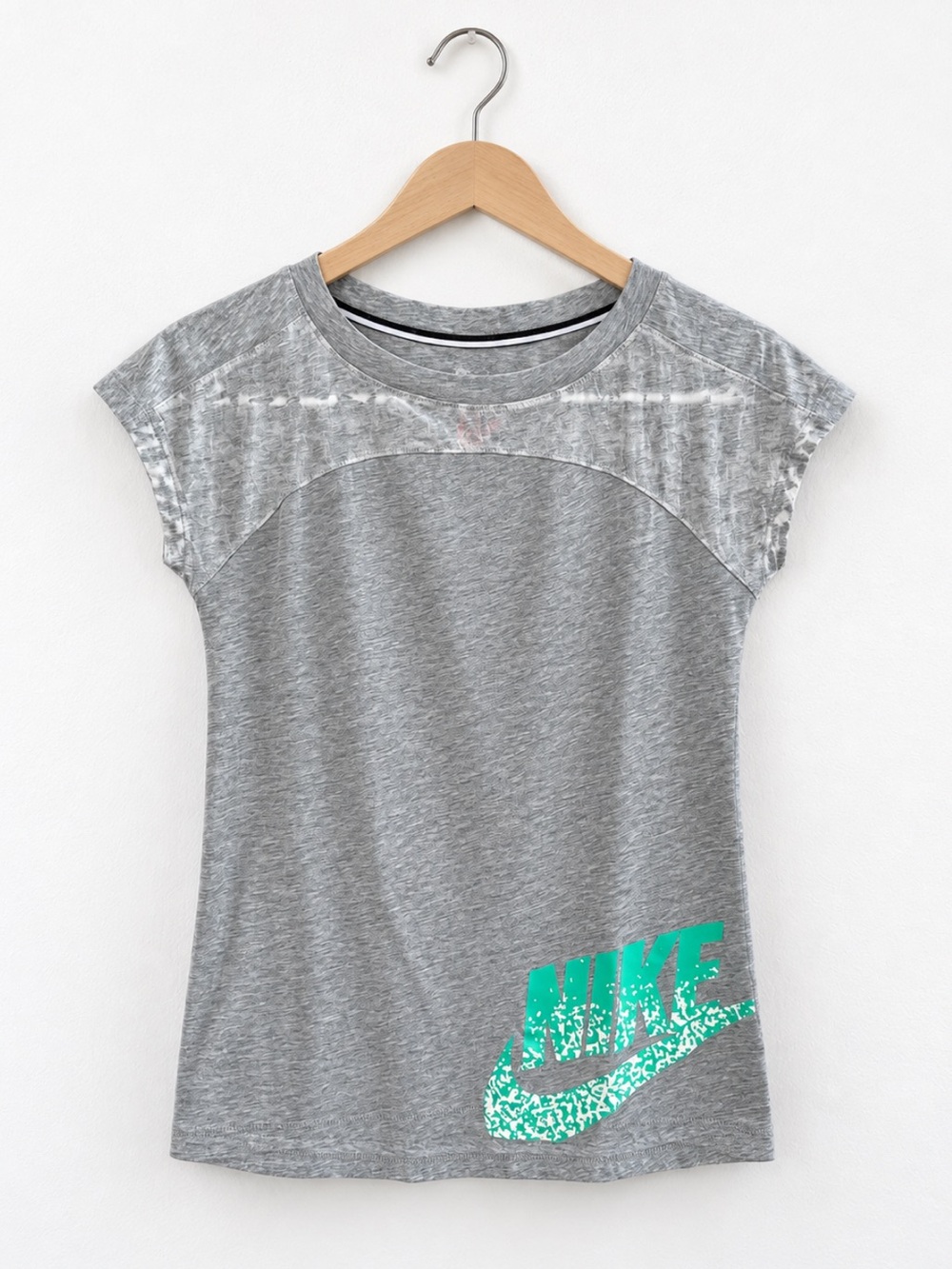 Nike Girls Gray Teal Logo Short Sleeve Athletic Tee Size M